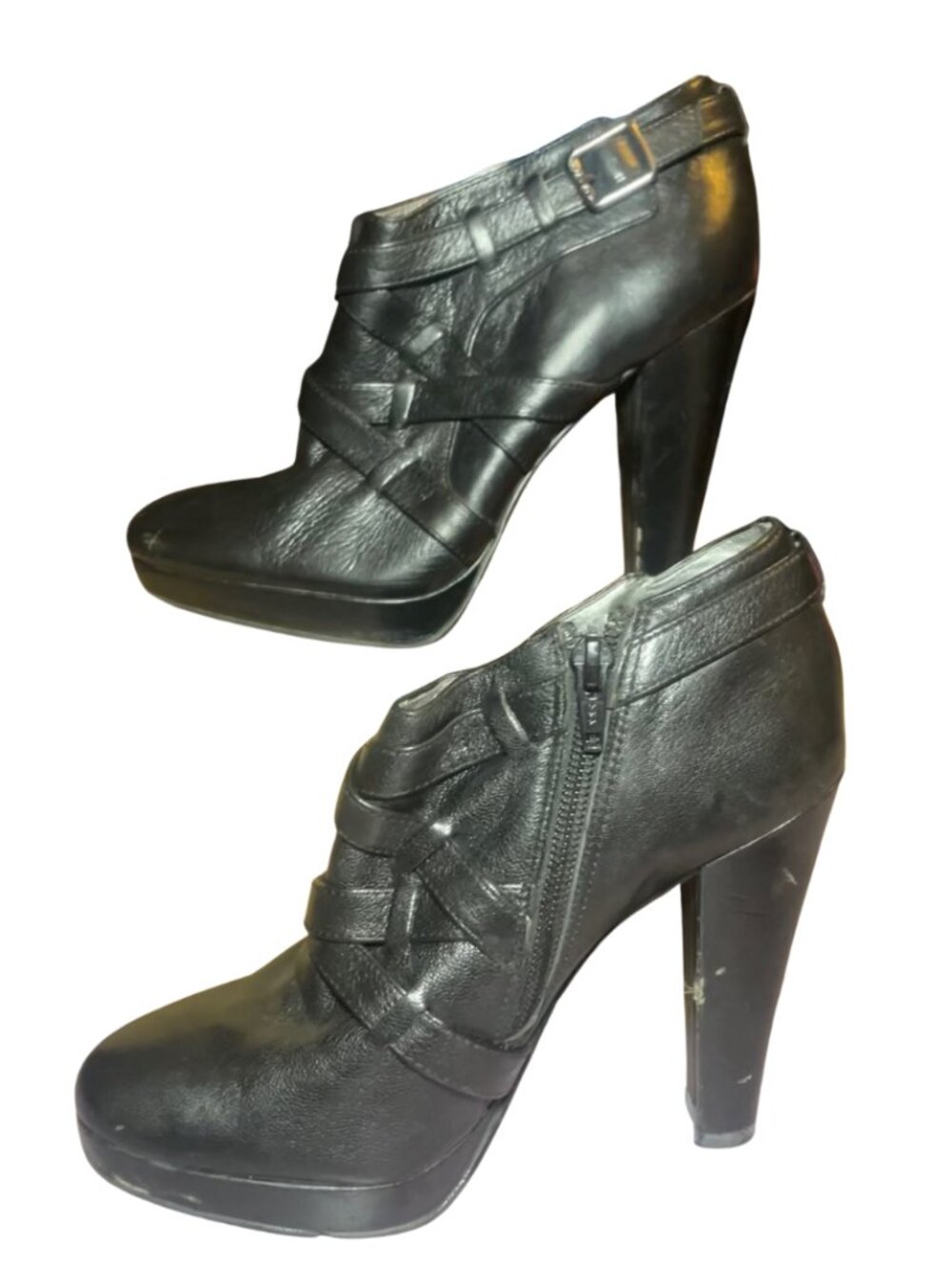 Calvin Klein Leather Black Peg Ankle Heel zip Boots